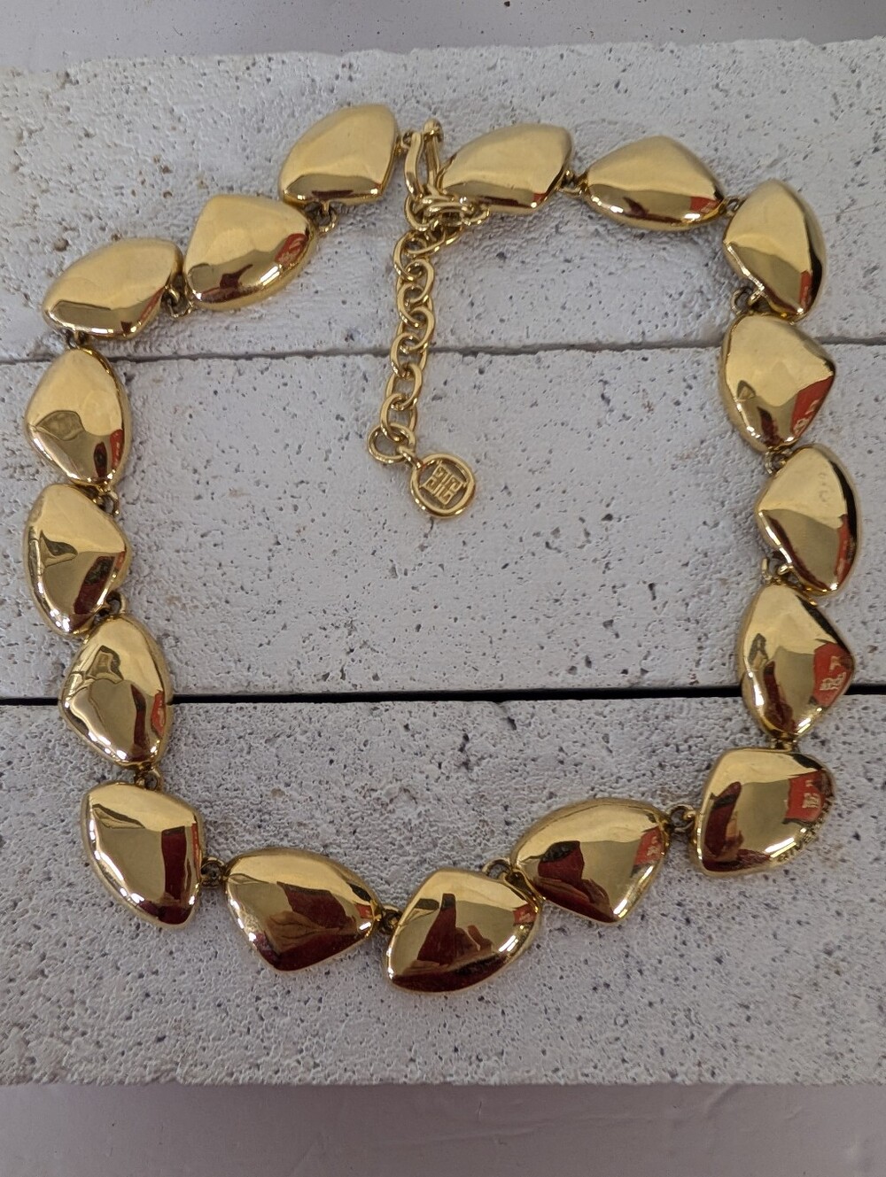 Vintage Necklace Givenchy Signed Gold Chunky Link Heavy Organic 1980s